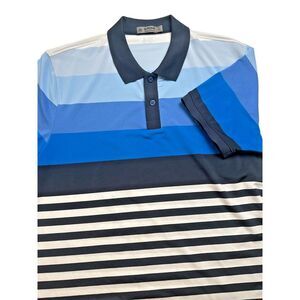 G/FORE‎ Polo Mens Large Multi Blue Striped Golf Performance Stretch G4 S/TWT